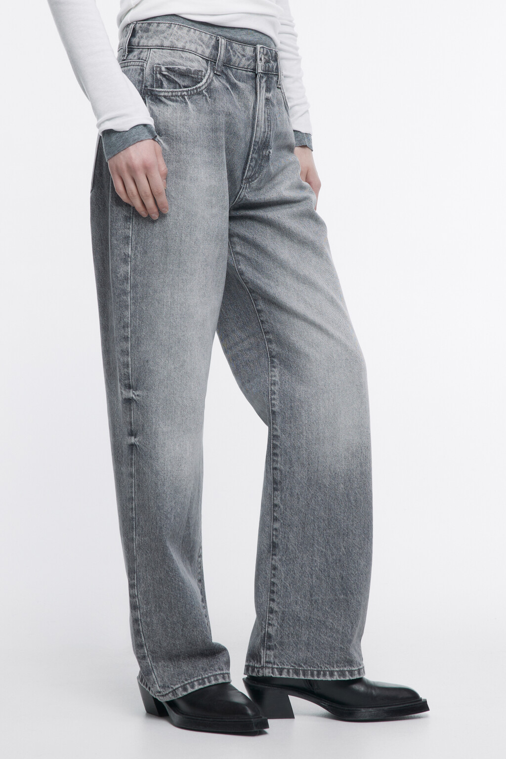 Джинсы прямые с высокой посадкой - цвет серый - 3