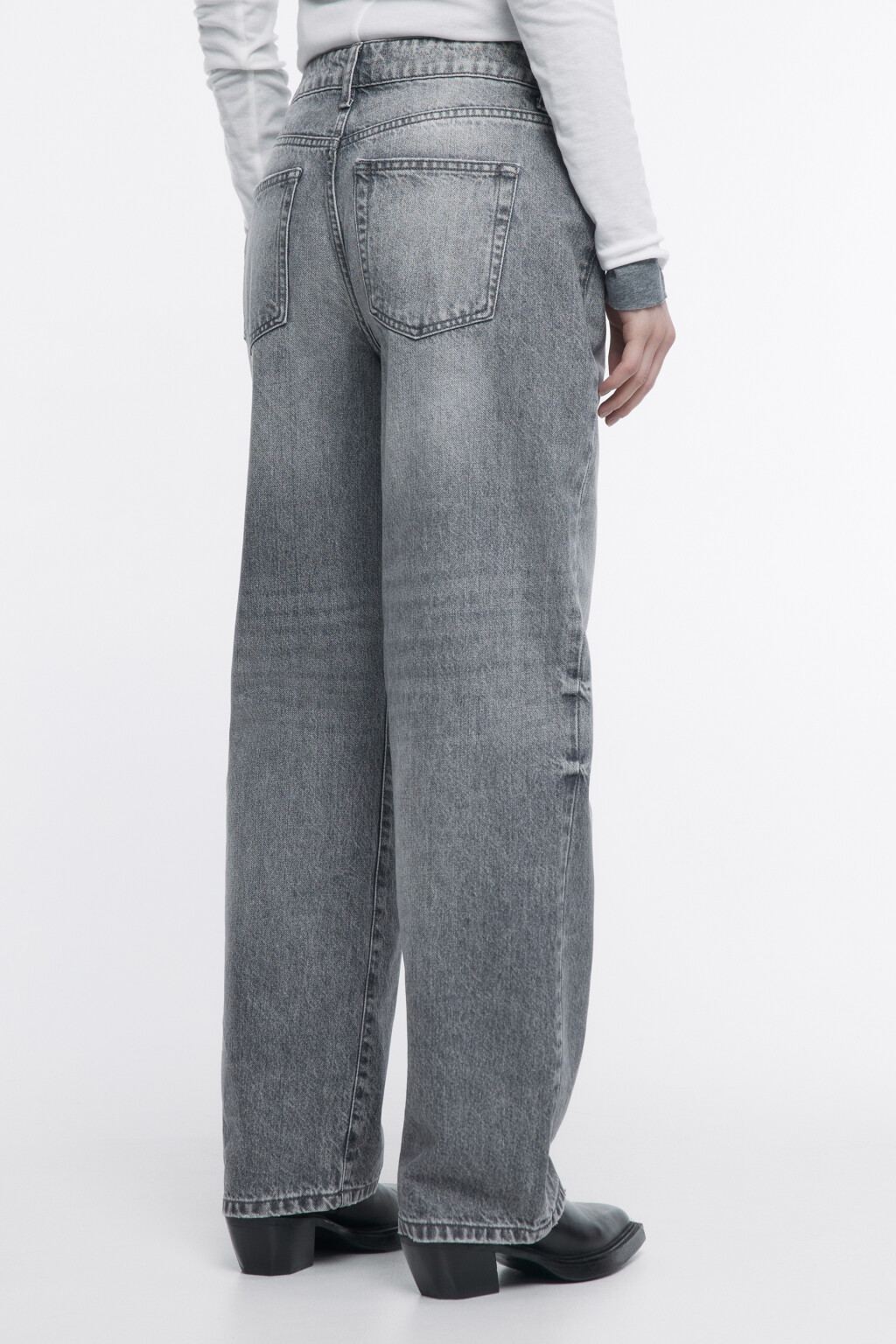 Джинсы прямые с высокой посадкой - цвет серый - 4