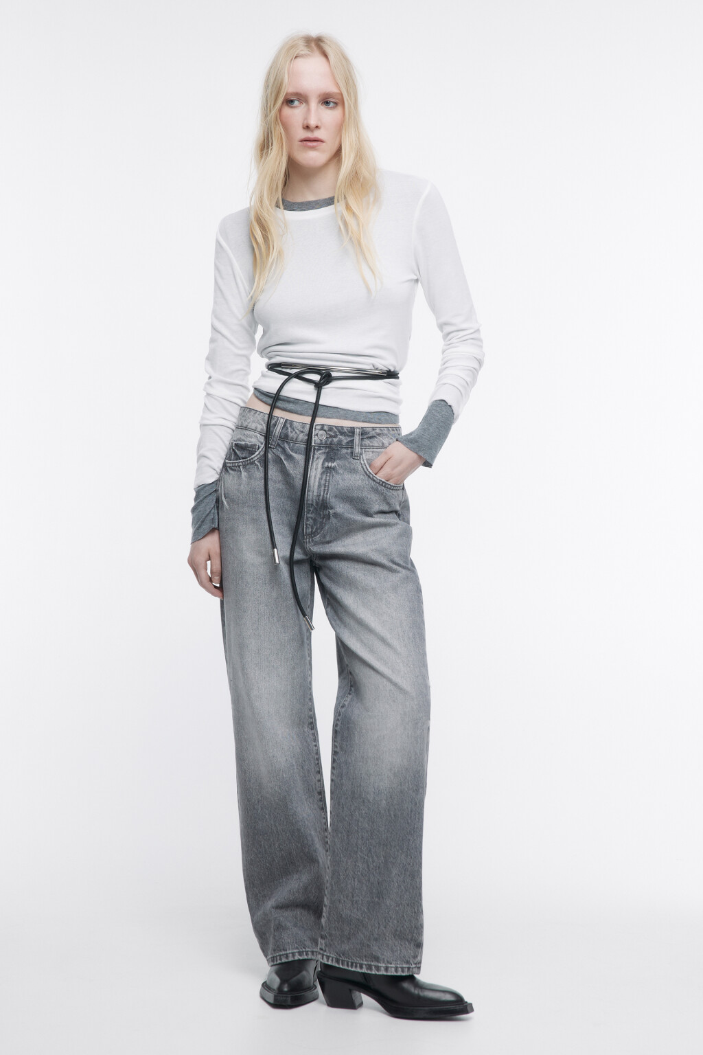 Джинсы прямые с высокой посадкой - цвет серый - 5