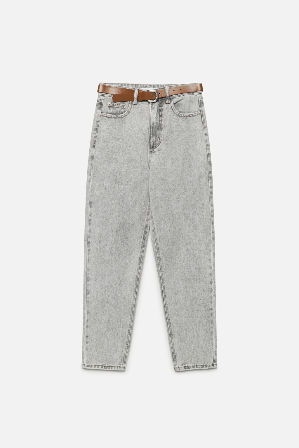 Джинсы mom с высокой посадкой и ремнем - цвет серый - 9