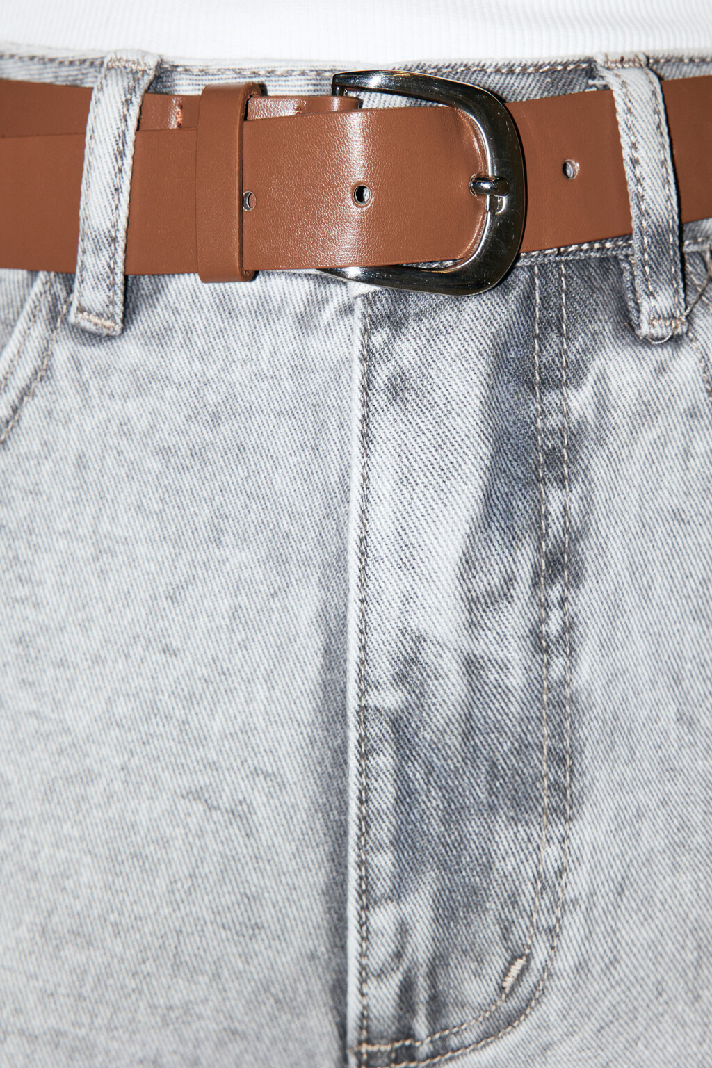 Джинсы mom с высокой посадкой и ремнем - цвет серый - 7