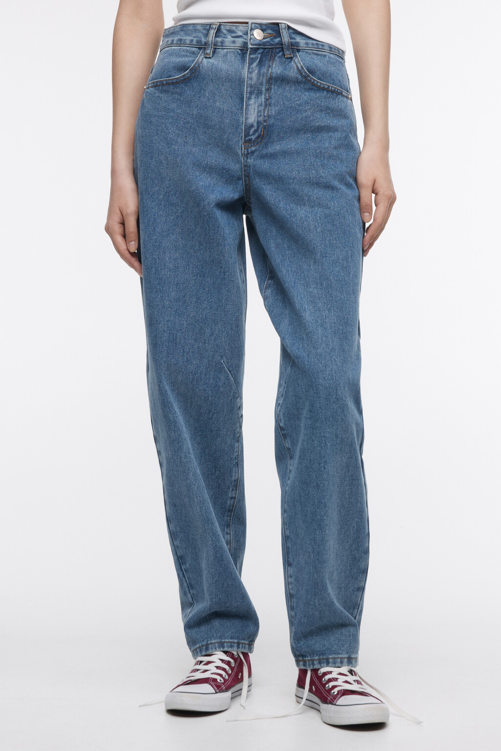 Джинсы-бананы широкие с высокой посадкой - цвет голубой - 3