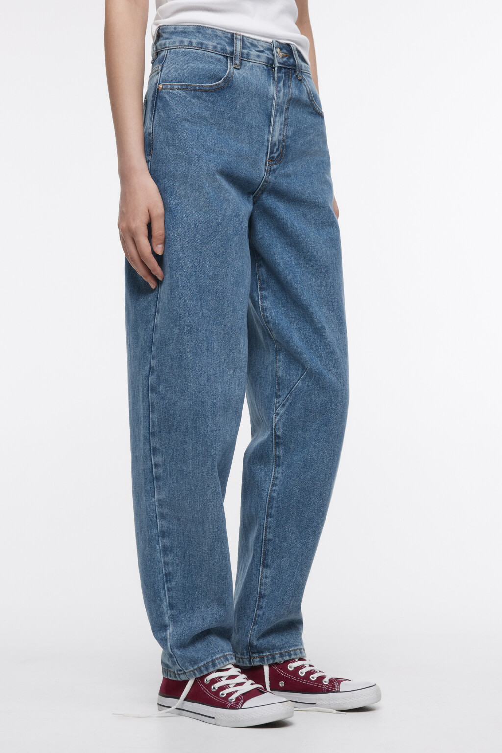 Джинсы-бананы широкие с высокой посадкой - цвет голубой - 4