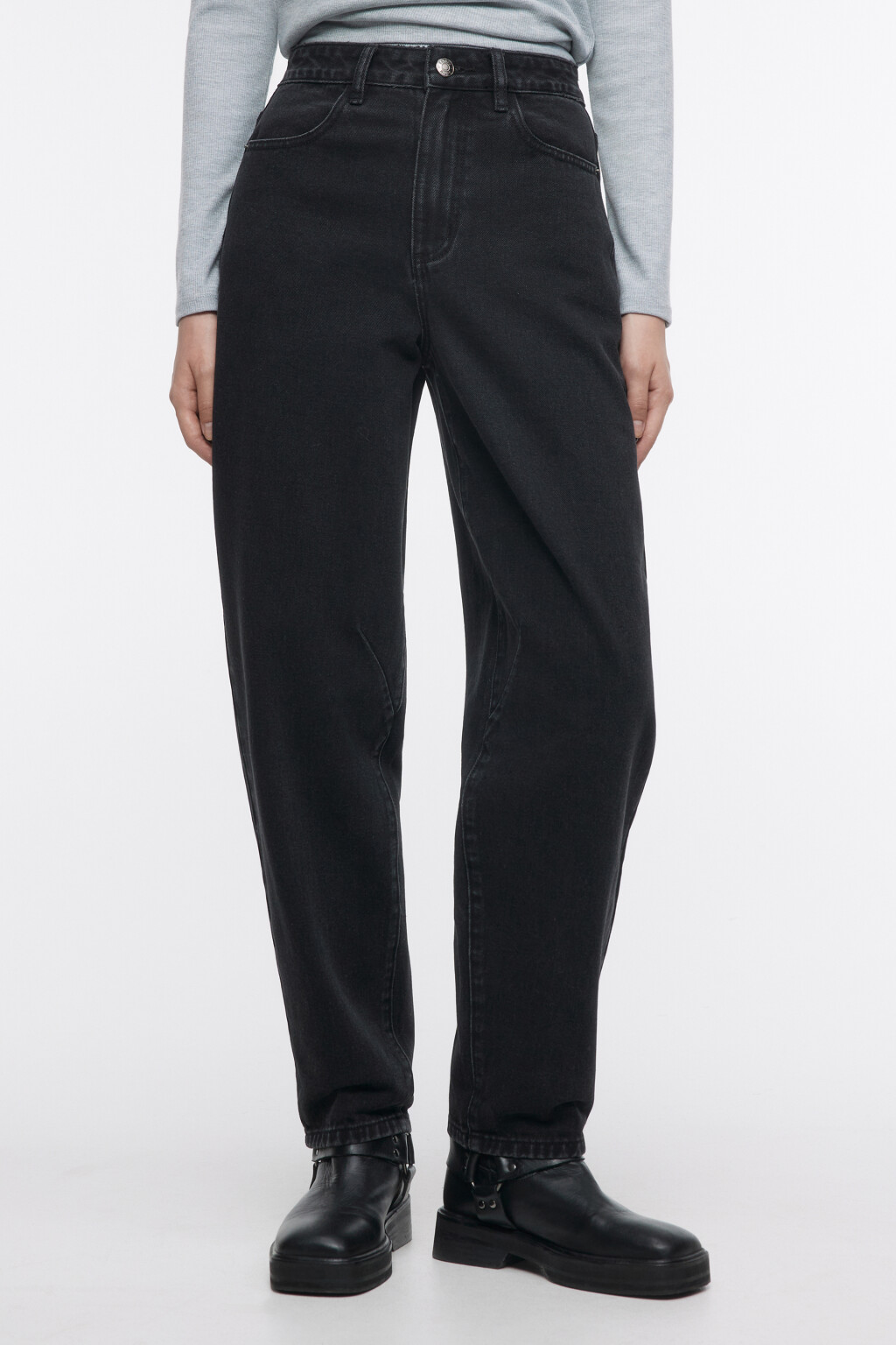 Джинсы-бананы широкие с высокой посадкой - цвет черный - 2