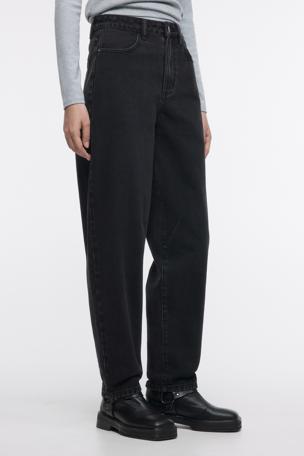 Джинсы-бананы широкие с высокой посадкой - цвет черный - 3