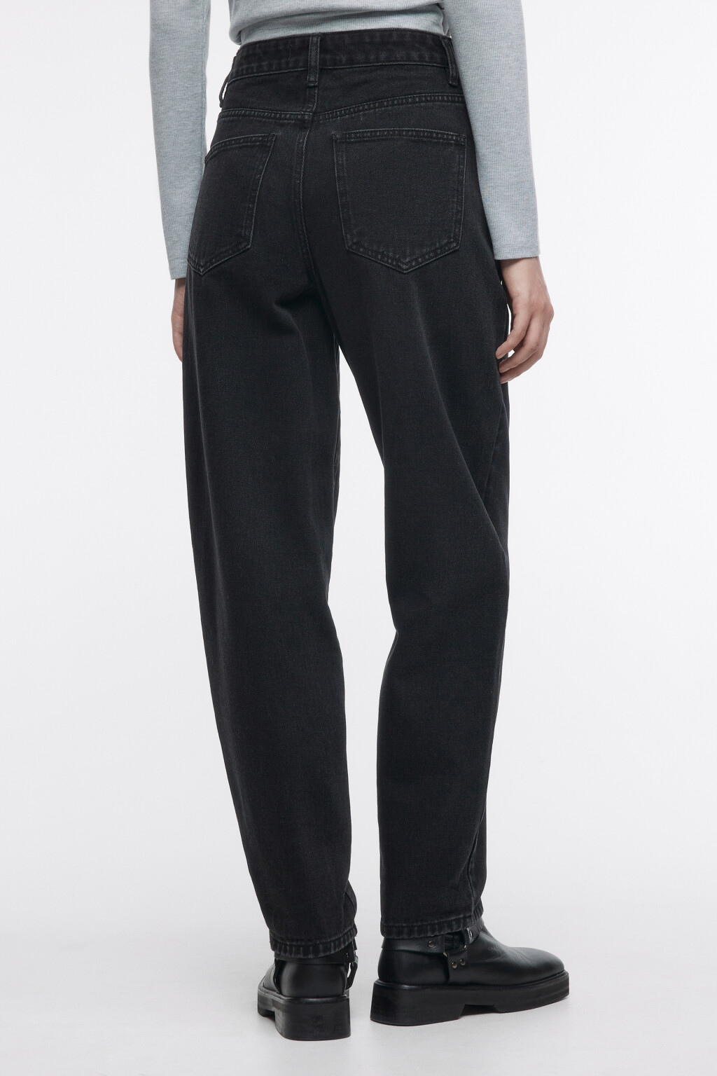 Джинсы-бананы широкие с высокой посадкой - цвет черный - 4