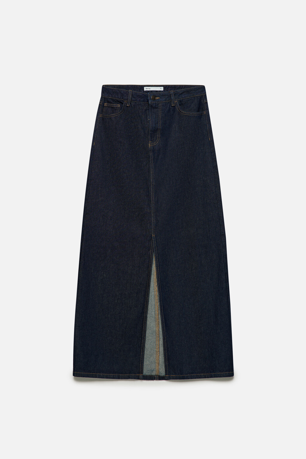 Юбка-трапеция макси джинсовая с разрезом - цвет синий - 12