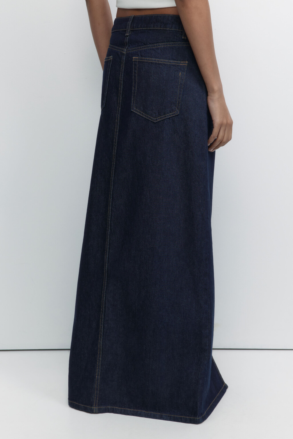 Юбка-трапеция макси джинсовая с разрезом - цвет синий - 4