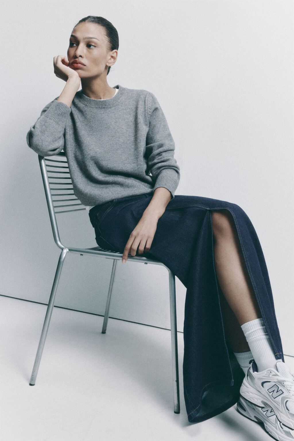 Юбка-трапеция макси джинсовая с разрезом - цвет синий - 6