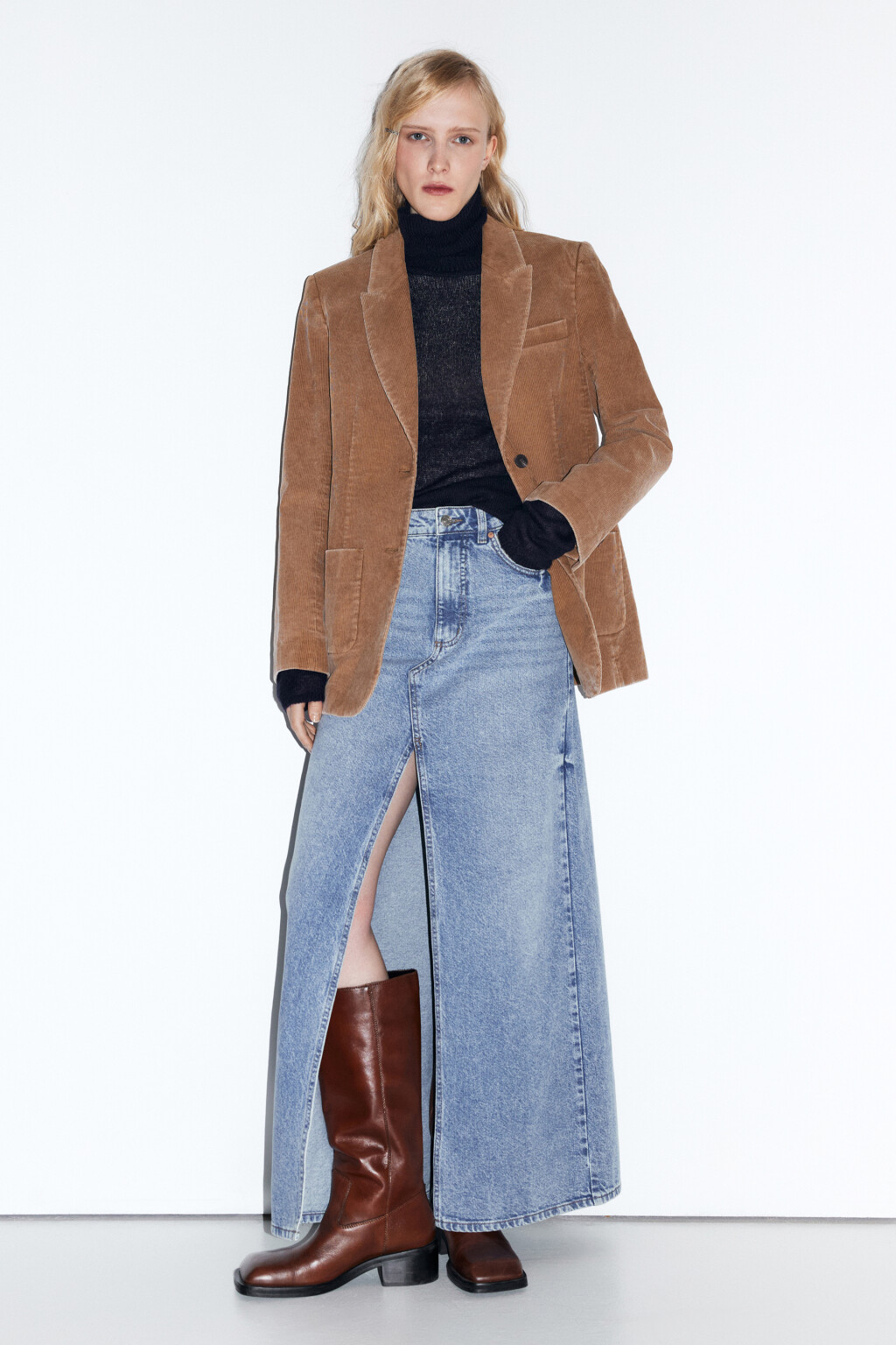 Юбка макси джинсовая с разрезом спереди - цвет голубой - 5