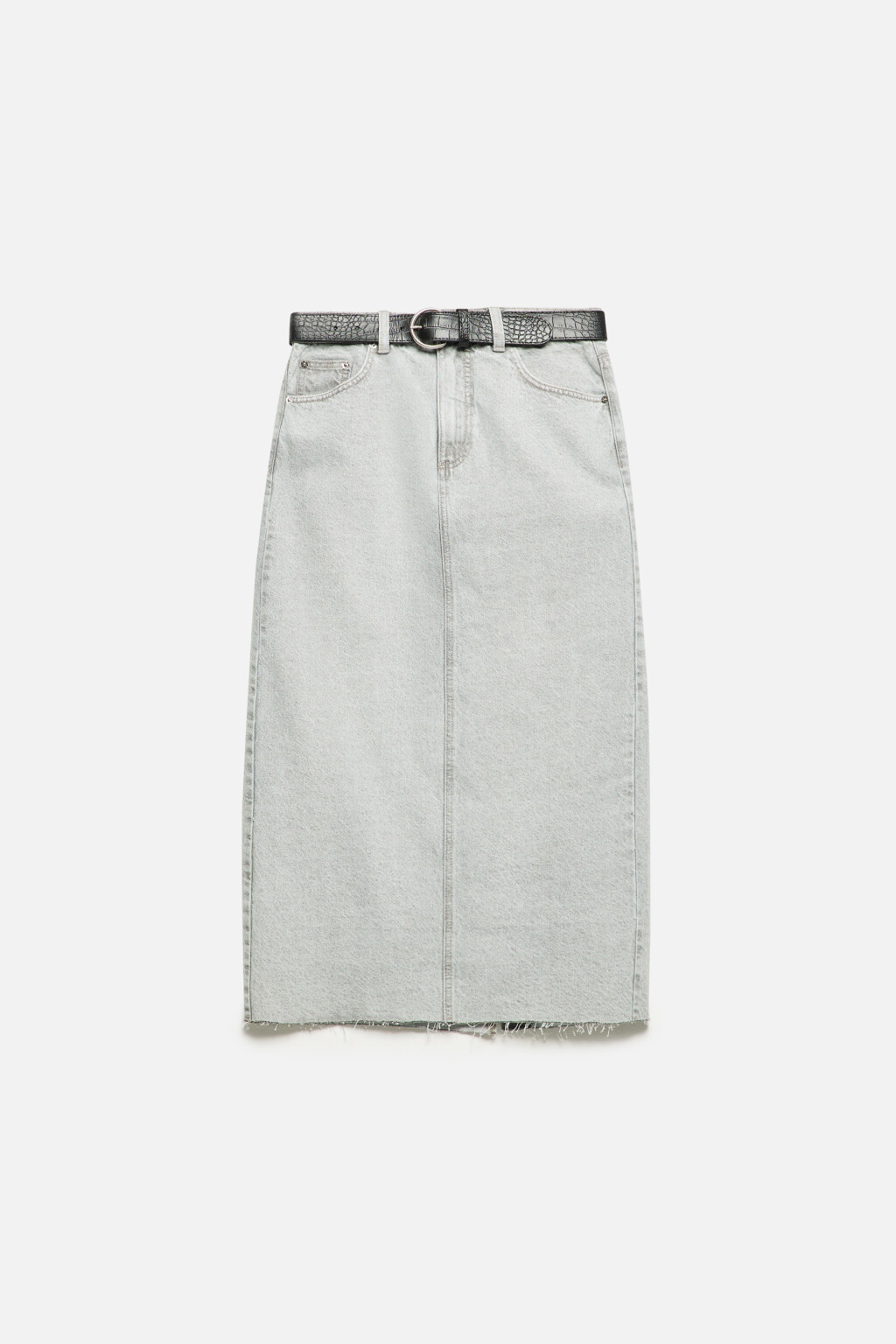 Юбка миди джинсовая прямая с ремнем - цвет серый - 9