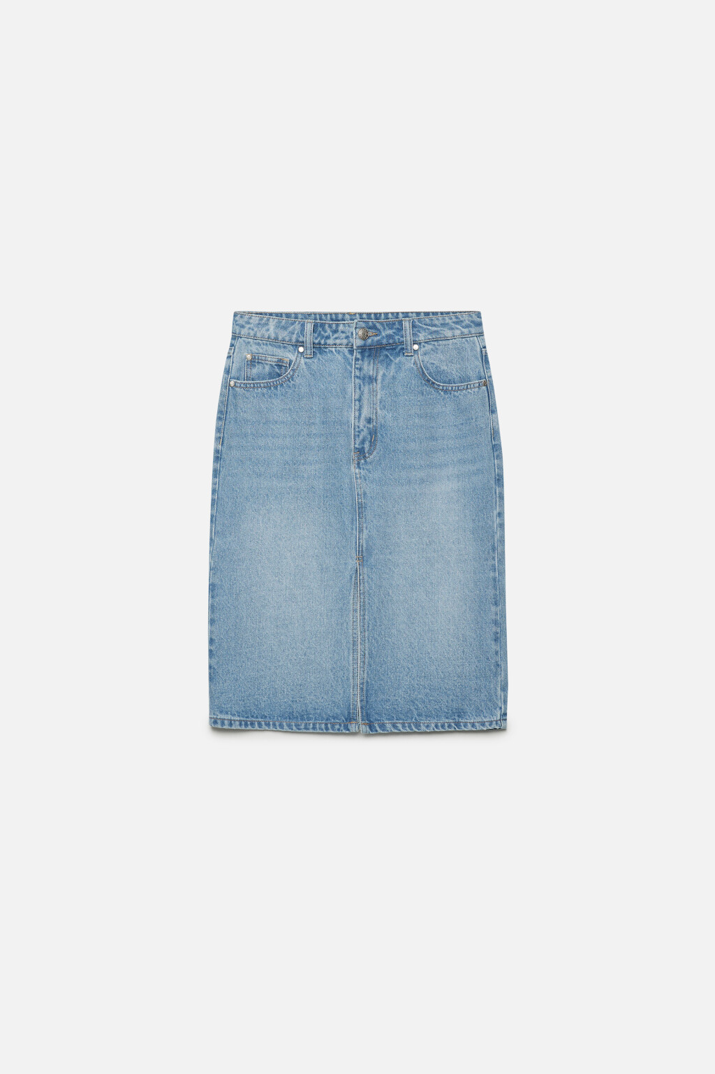 Юбка миди джинсовая с разрезом спереди - цвет голубой - 8