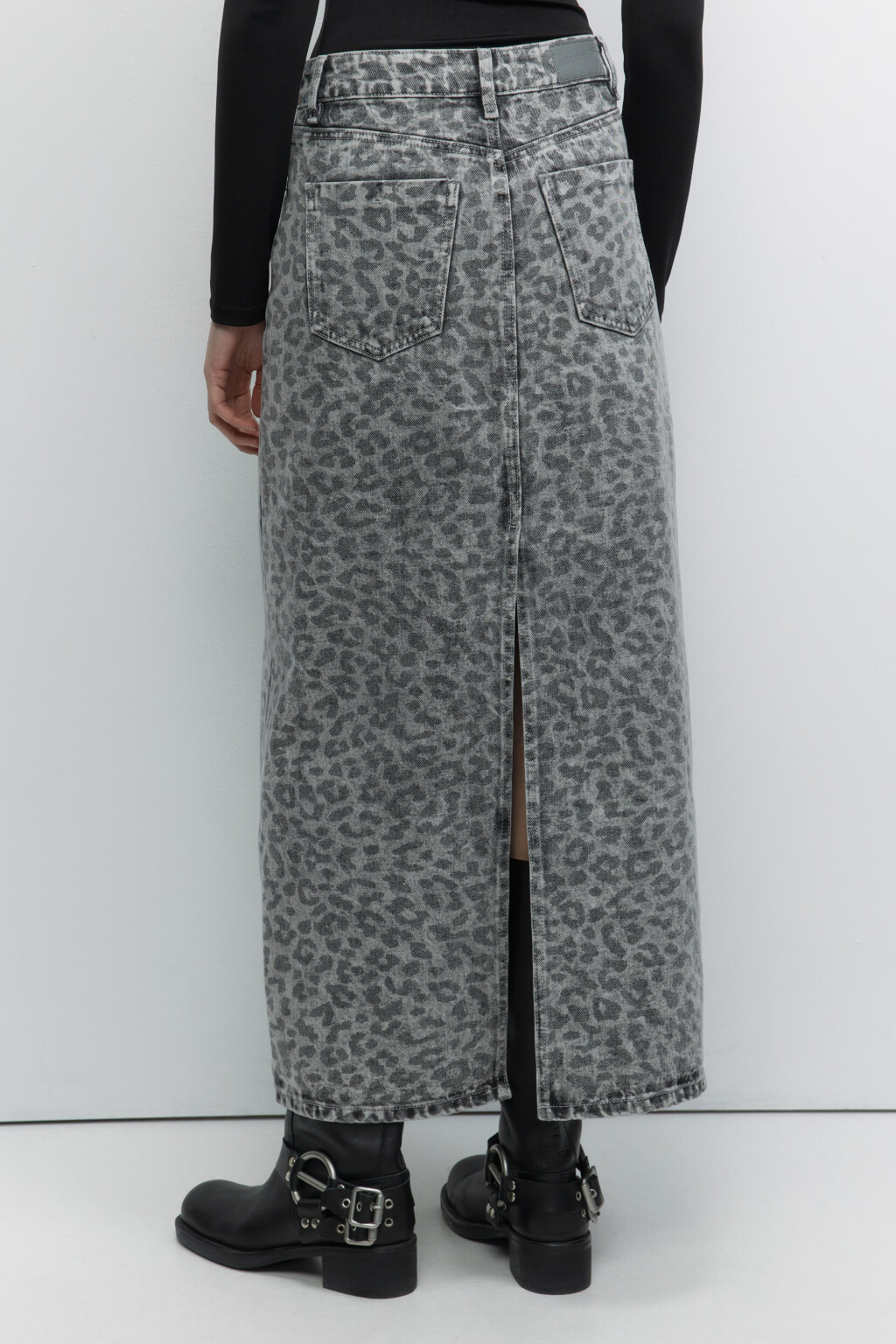 Юбка-трапеция макси джинсовая с принтом - цвет серый - 4