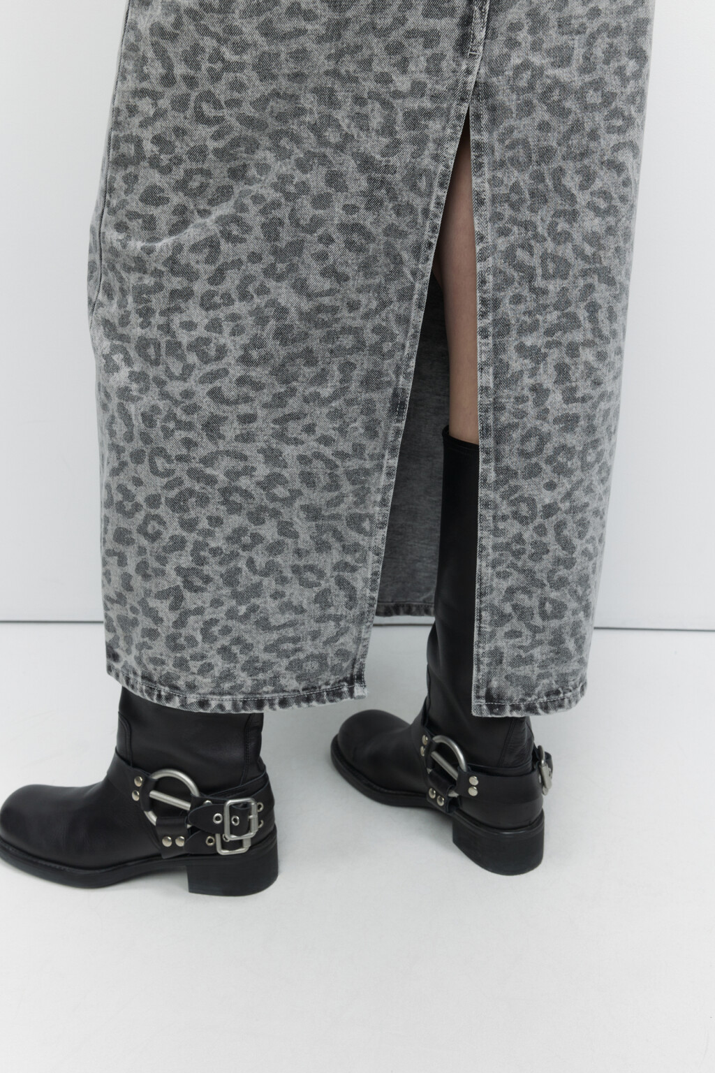 Юбка-трапеция макси джинсовая с принтом - цвет серый - 9