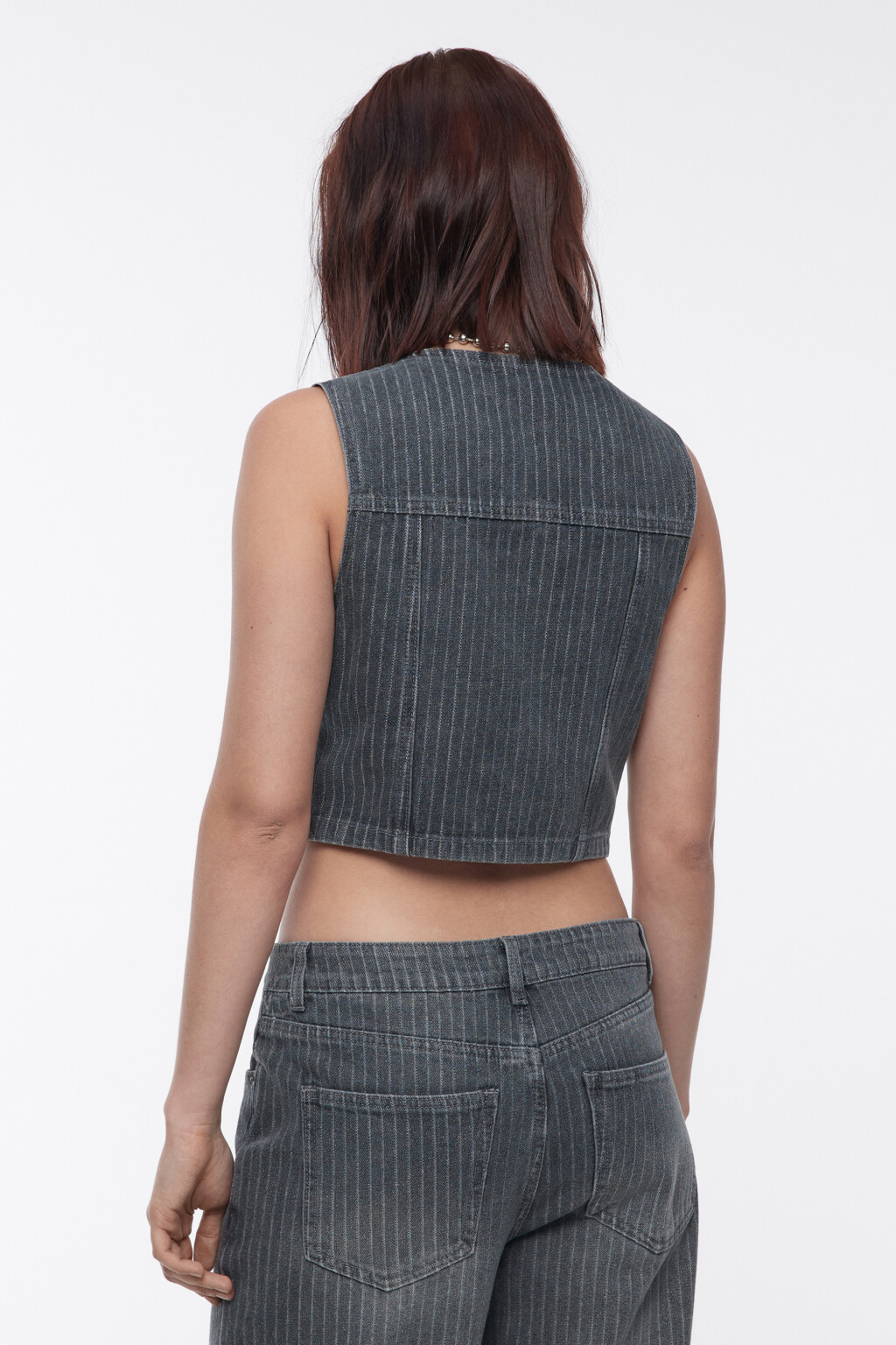 Жилет джинсовый укороченный в полоску - цвет синий - 4