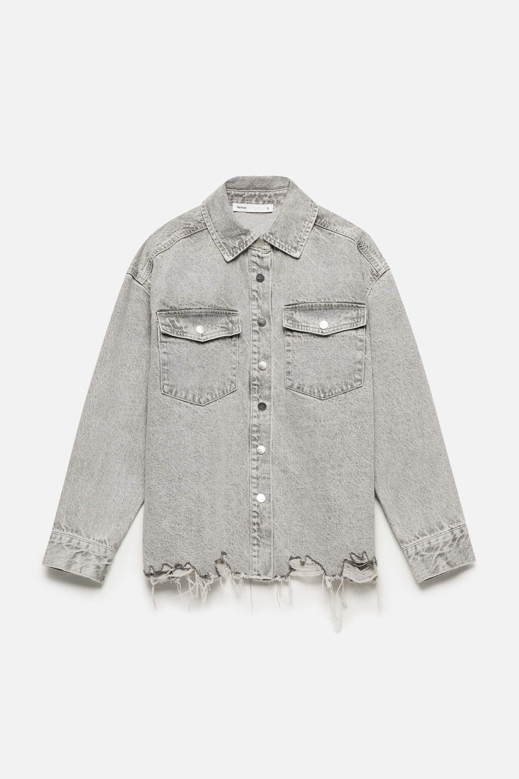 Рубашка oversize джинсовая с рваными деталями - цвет серый - 10