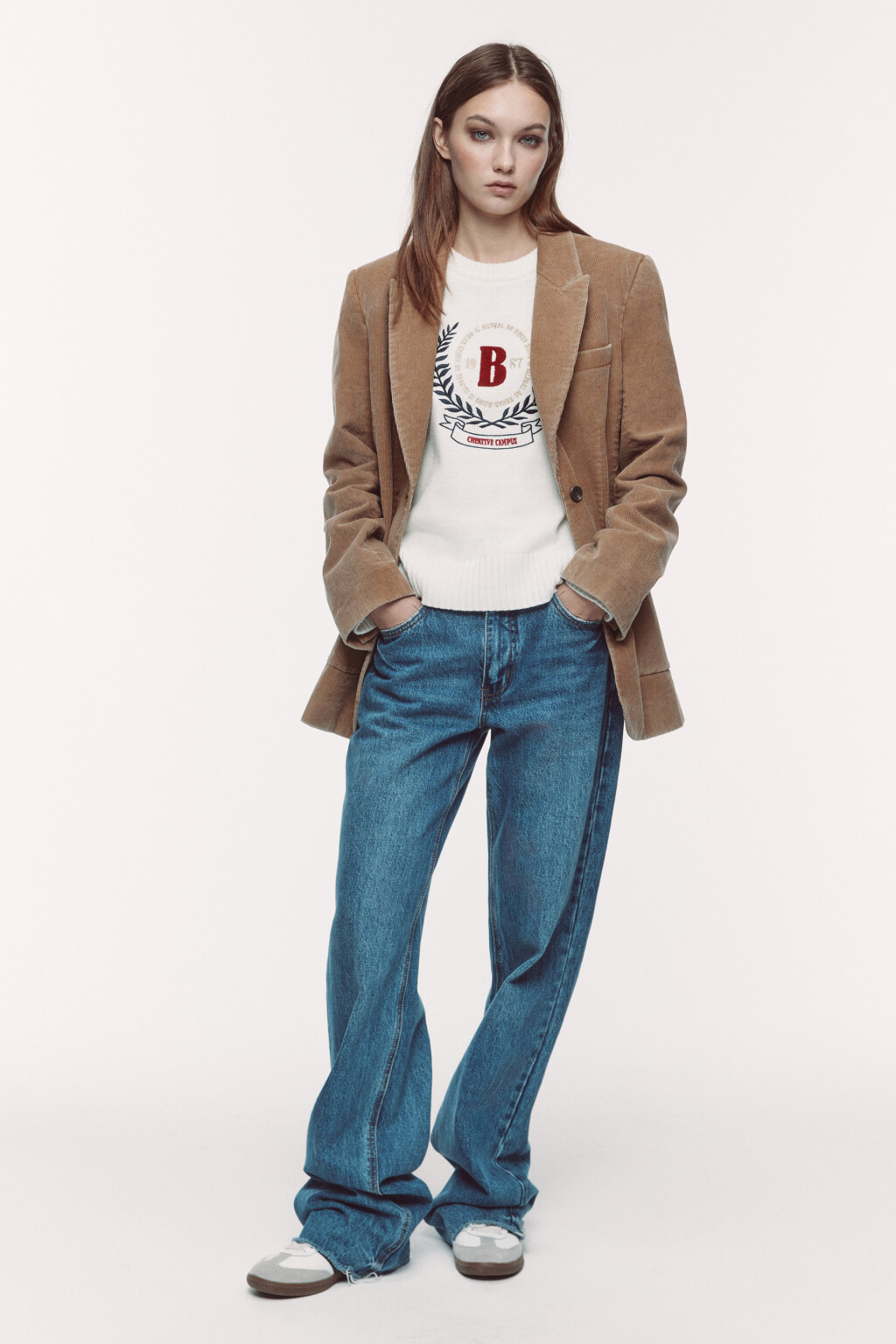 Пиджак приталенный из вельветовой ткани - цвет коричневый - 1