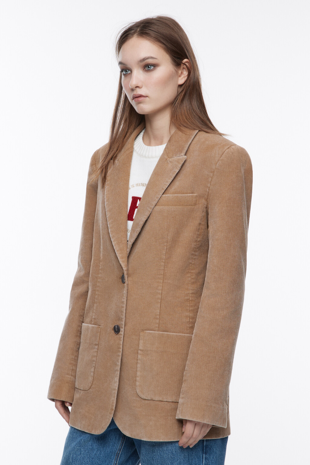 Пиджак приталенный из вельветовой ткани - цвет коричневый - 3