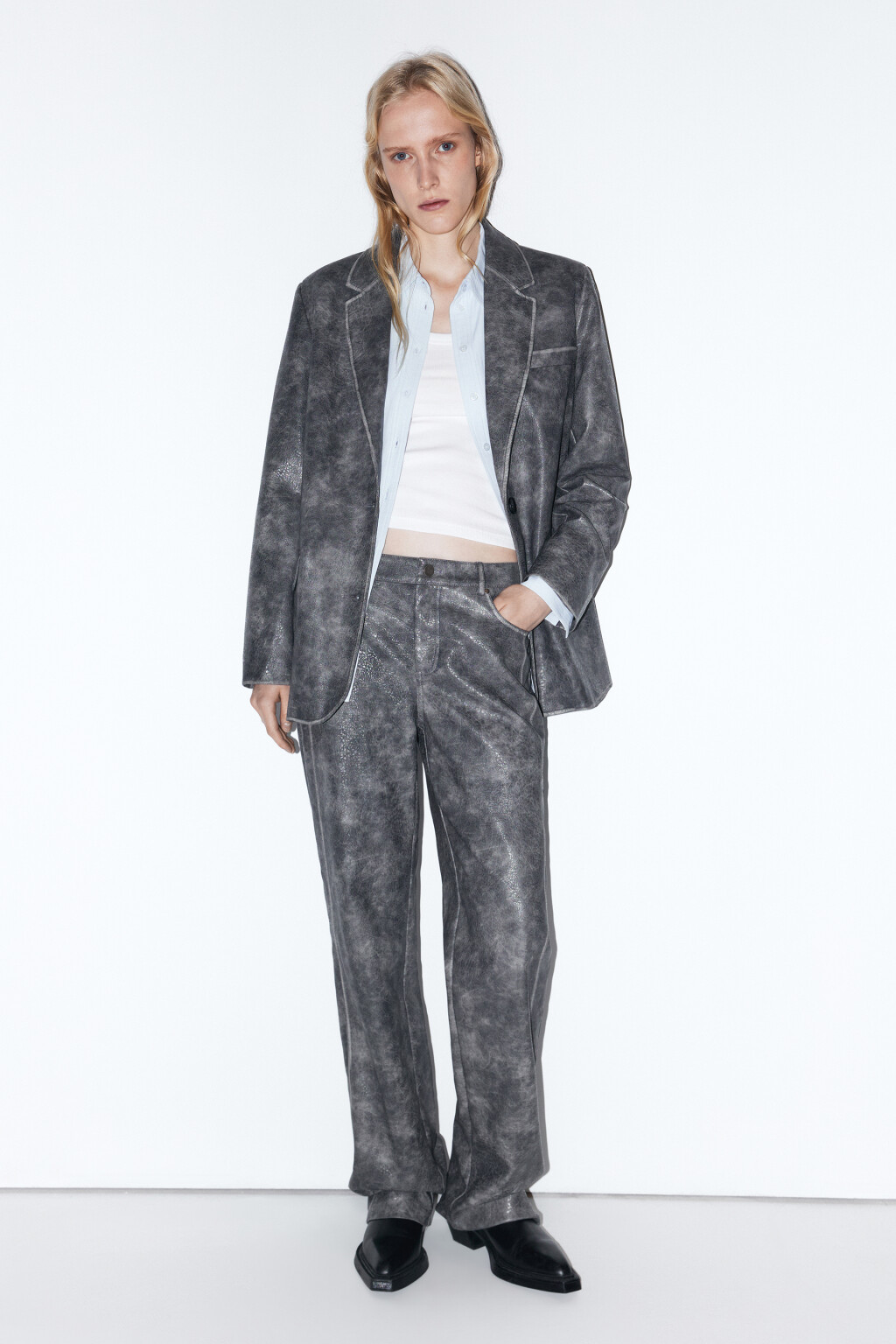 Пиджак из искусственной кожи с вареным эффектом - цвет серый - 6