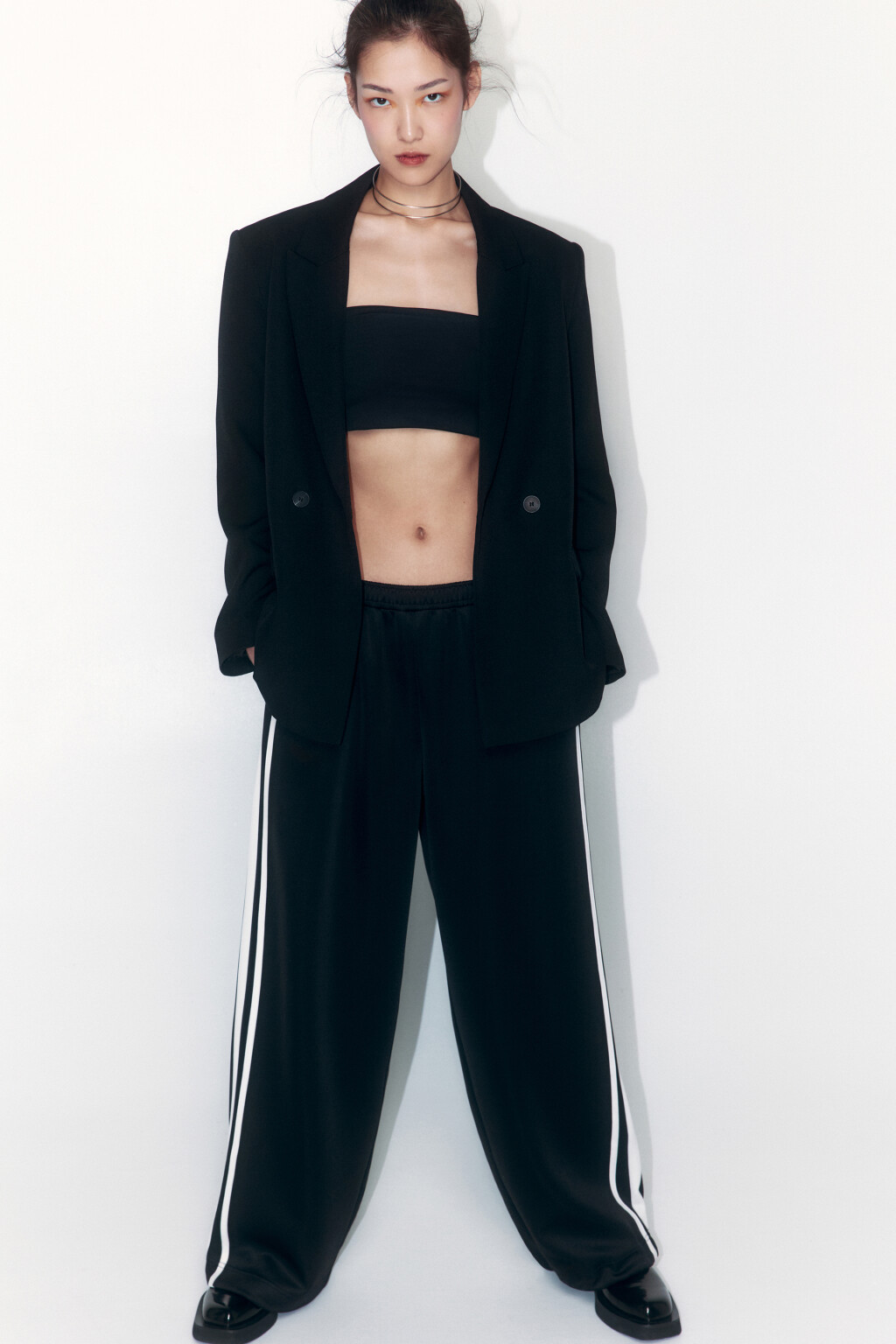 Пиджак oversize двубортный с карманами - цвет черный - 9