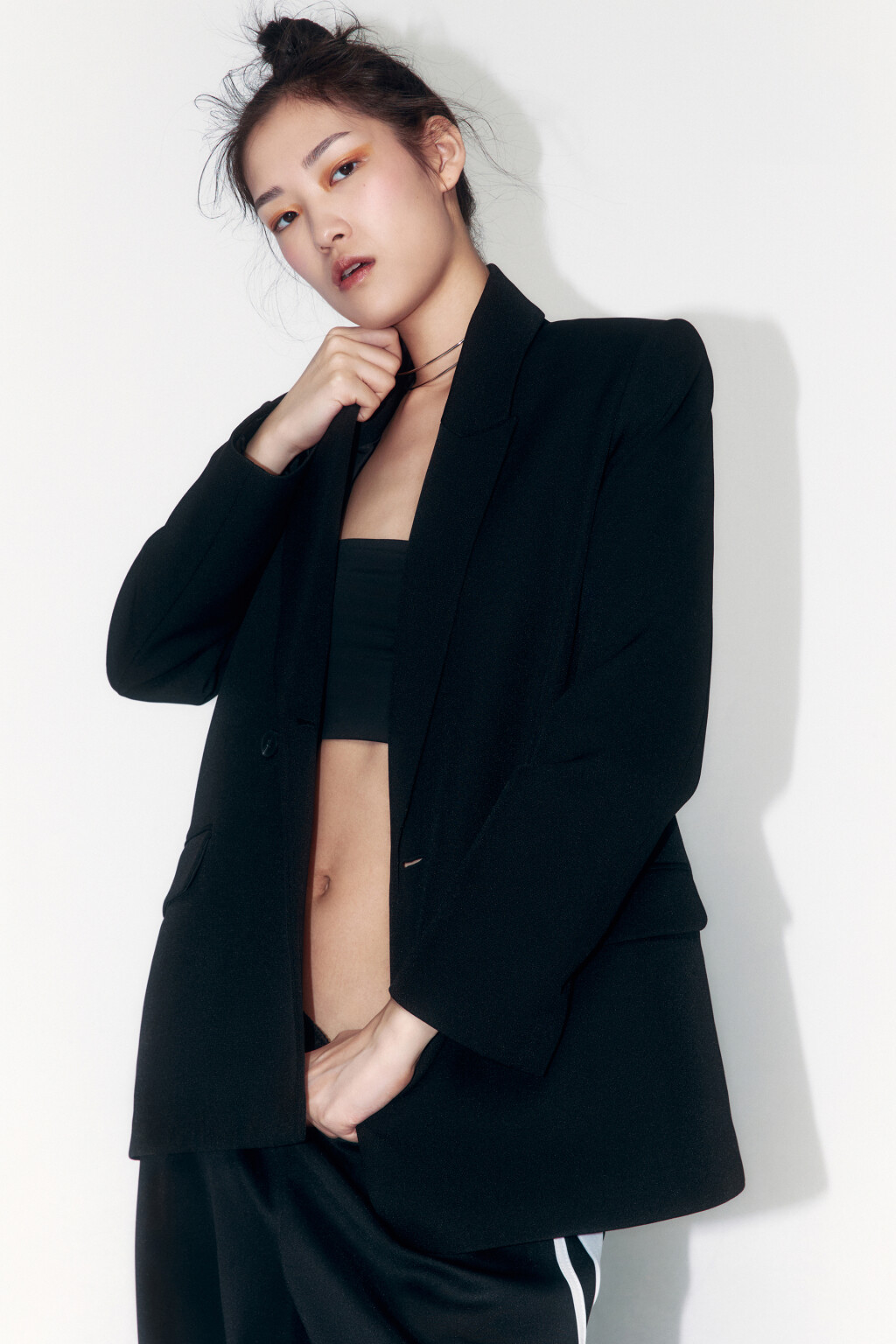 Пиджак oversize двубортный с карманами - цвет черный - 10