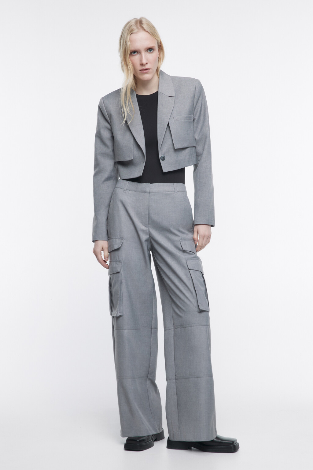 Пиджак укороченный однобортный с кокеткой - цвет серый - 5