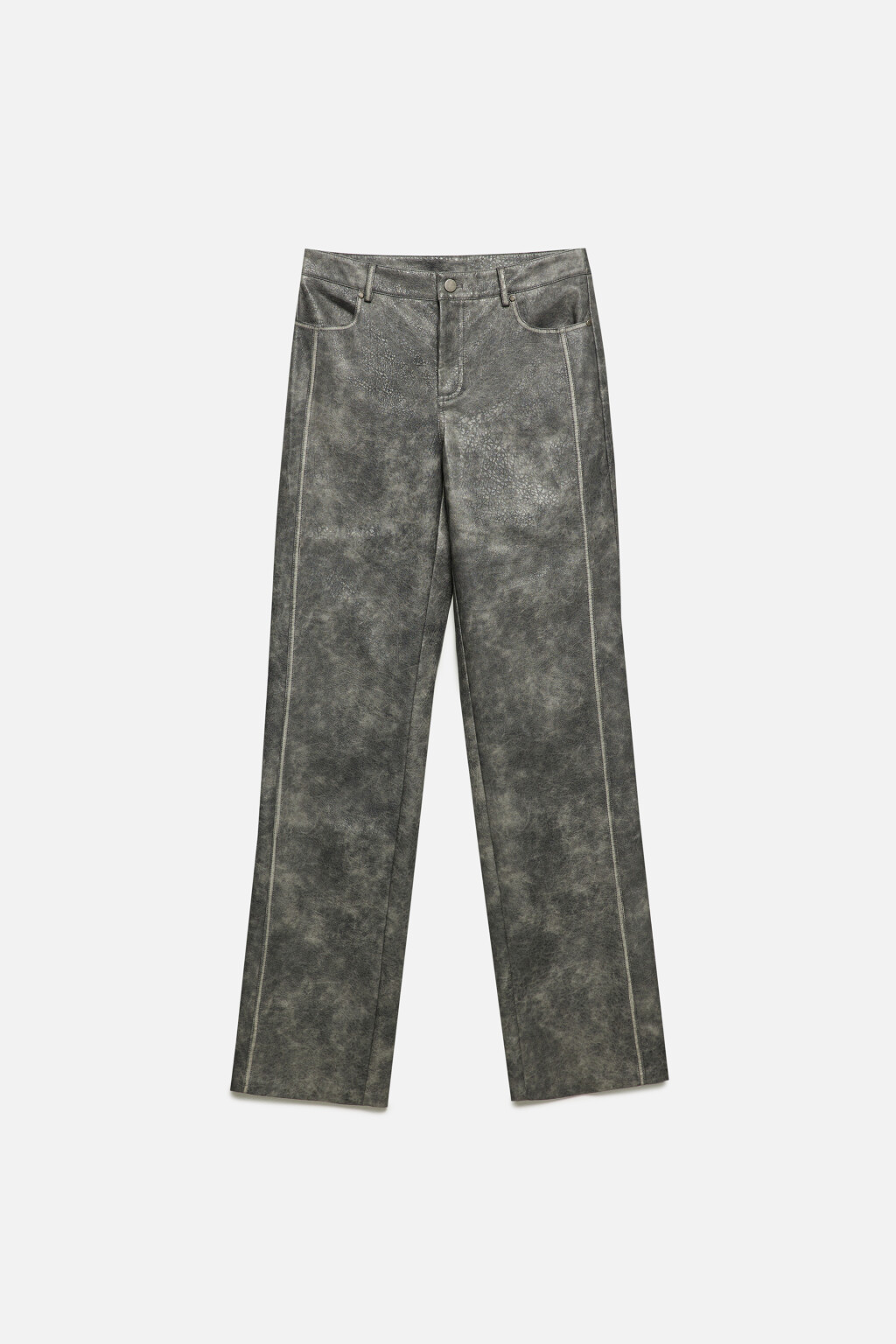 Брюки из искусственной кожи с вареным эффектом - цвет серый - 9