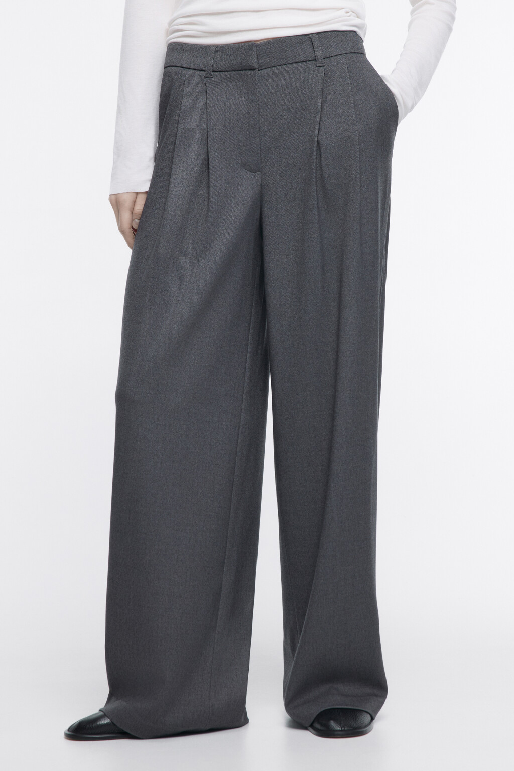 Брюки широкие со средней посадкой - цвет серый - 2