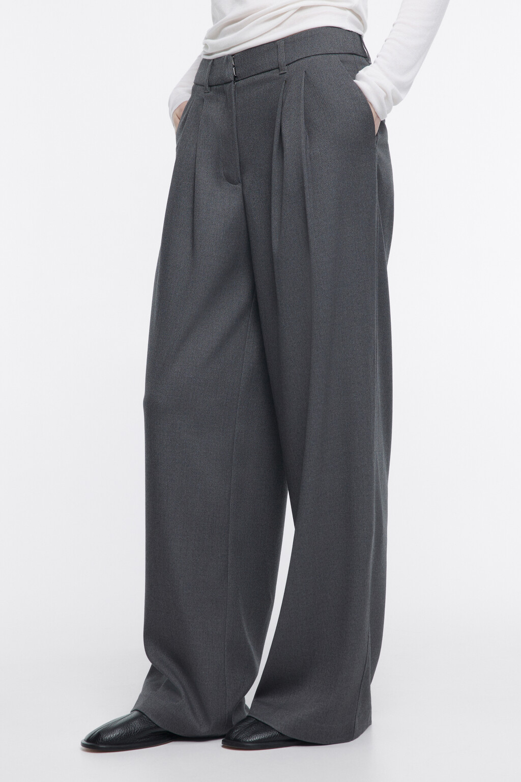Брюки широкие со средней посадкой - цвет серый - 3
