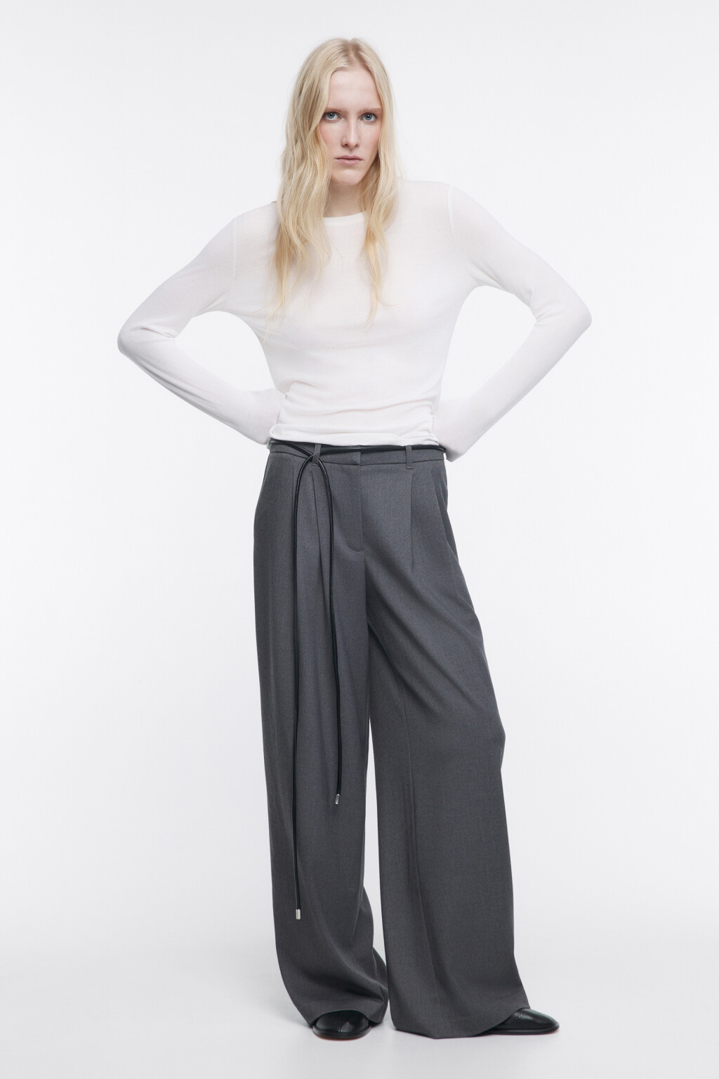 Брюки широкие со средней посадкой - цвет серый - 5