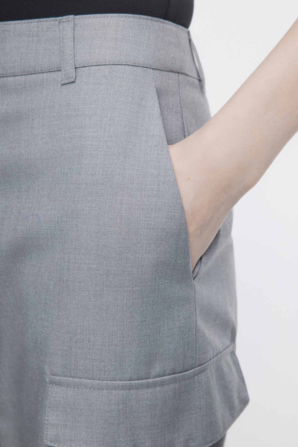 Брюки широкие костюмные с карманами карго - цвет серый - 6