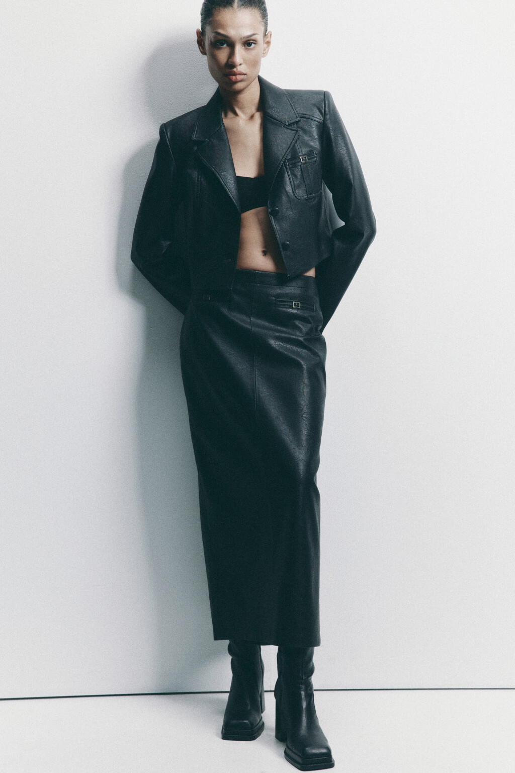 Юбка макси прямая с разрезом - цвет черный - 1