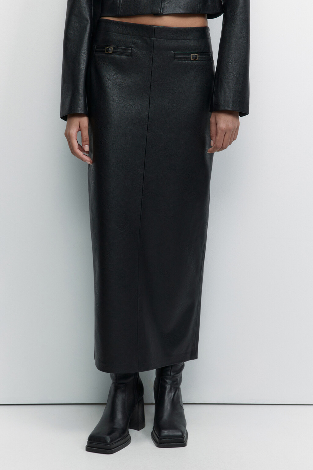 Юбка макси прямая с разрезом - цвет черный - 2