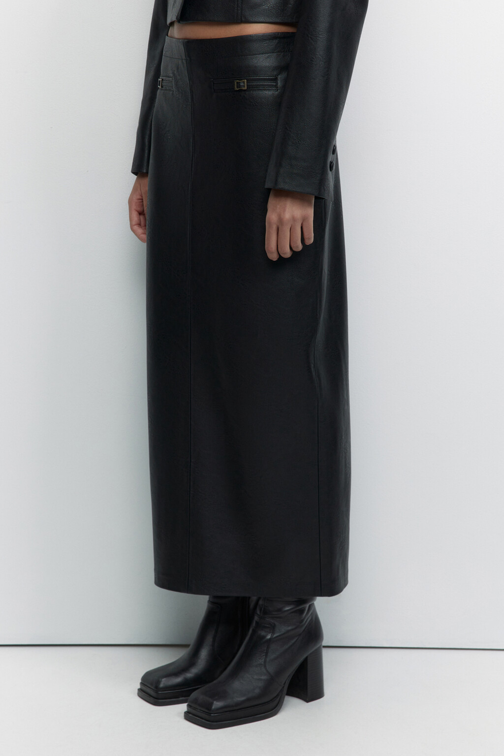 Юбка макси прямая с разрезом - цвет черный - 3