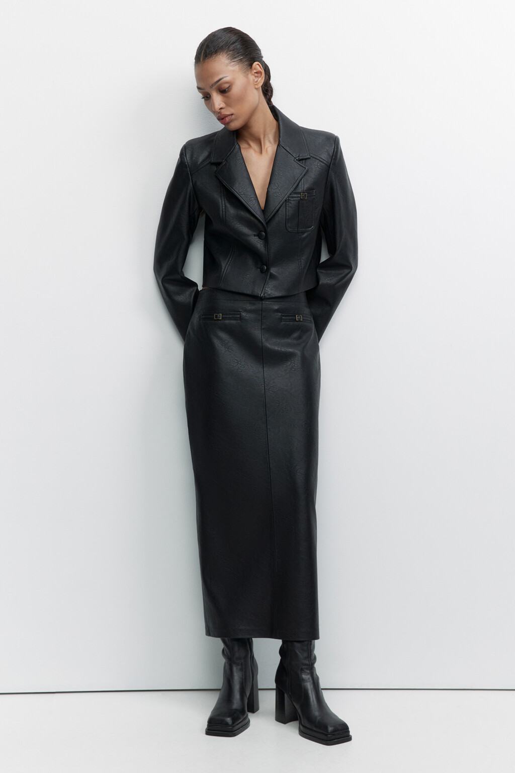 Юбка макси прямая с разрезом - цвет черный - 5