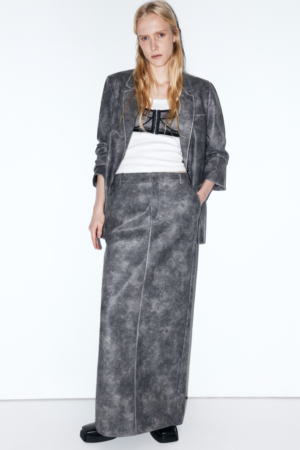 Юбка из искусственной кожи с вареным эффектом - цвет серый - 5