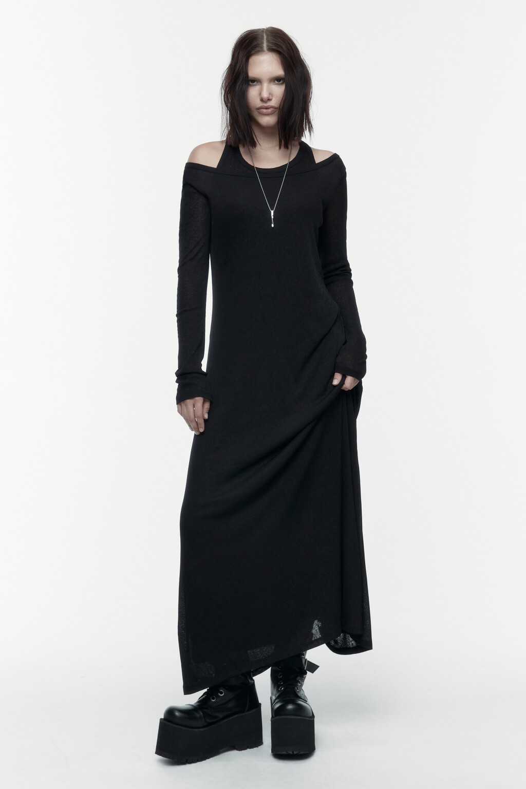 Платье макси трикотажное со съемной майкой - цвет черный - 2