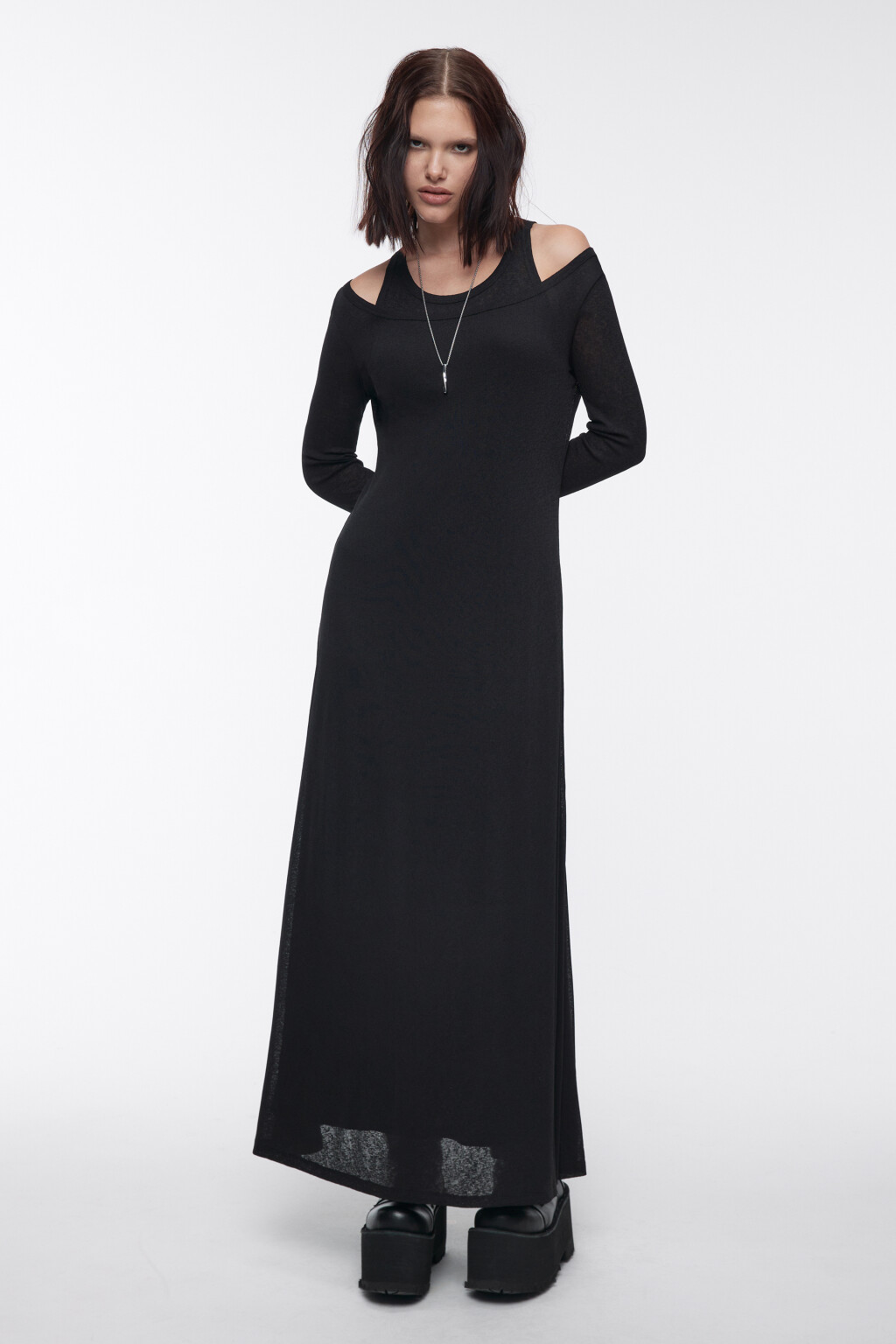 Платье макси трикотажное со съемной майкой - цвет черный - 3