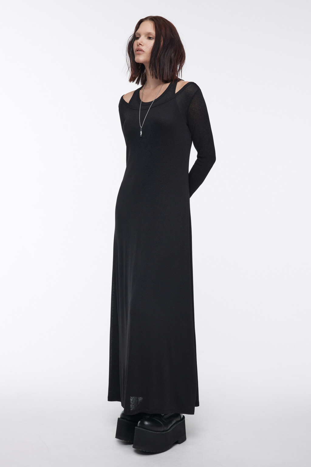 Платье макси трикотажное со съемной майкой - цвет черный - 4