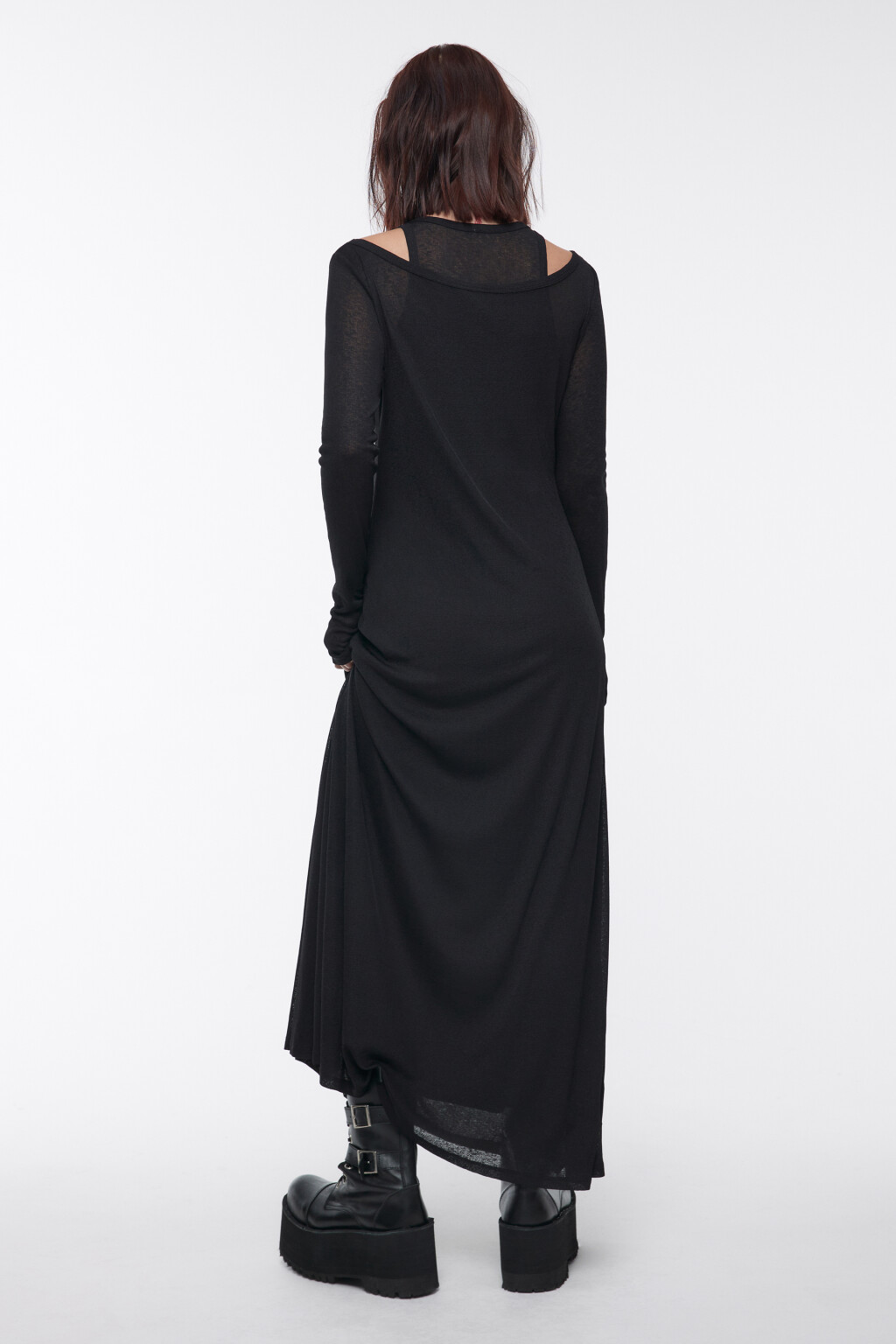 Платье макси трикотажное со съемной майкой - цвет черный - 5