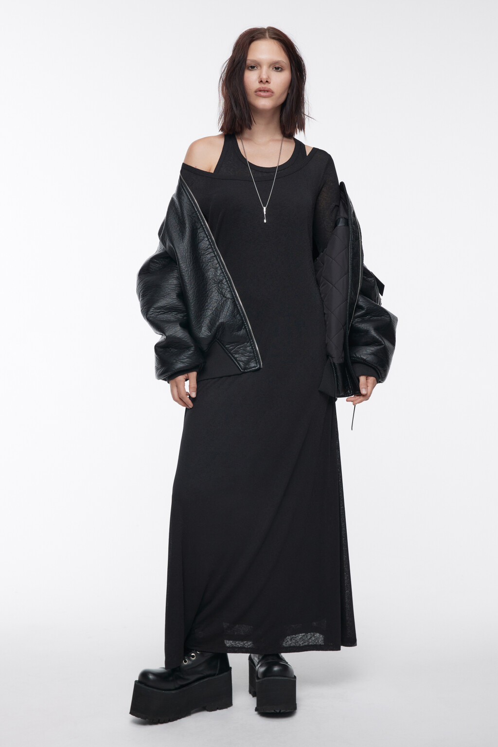 Платье макси трикотажное со съемной майкой - цвет черный - 6