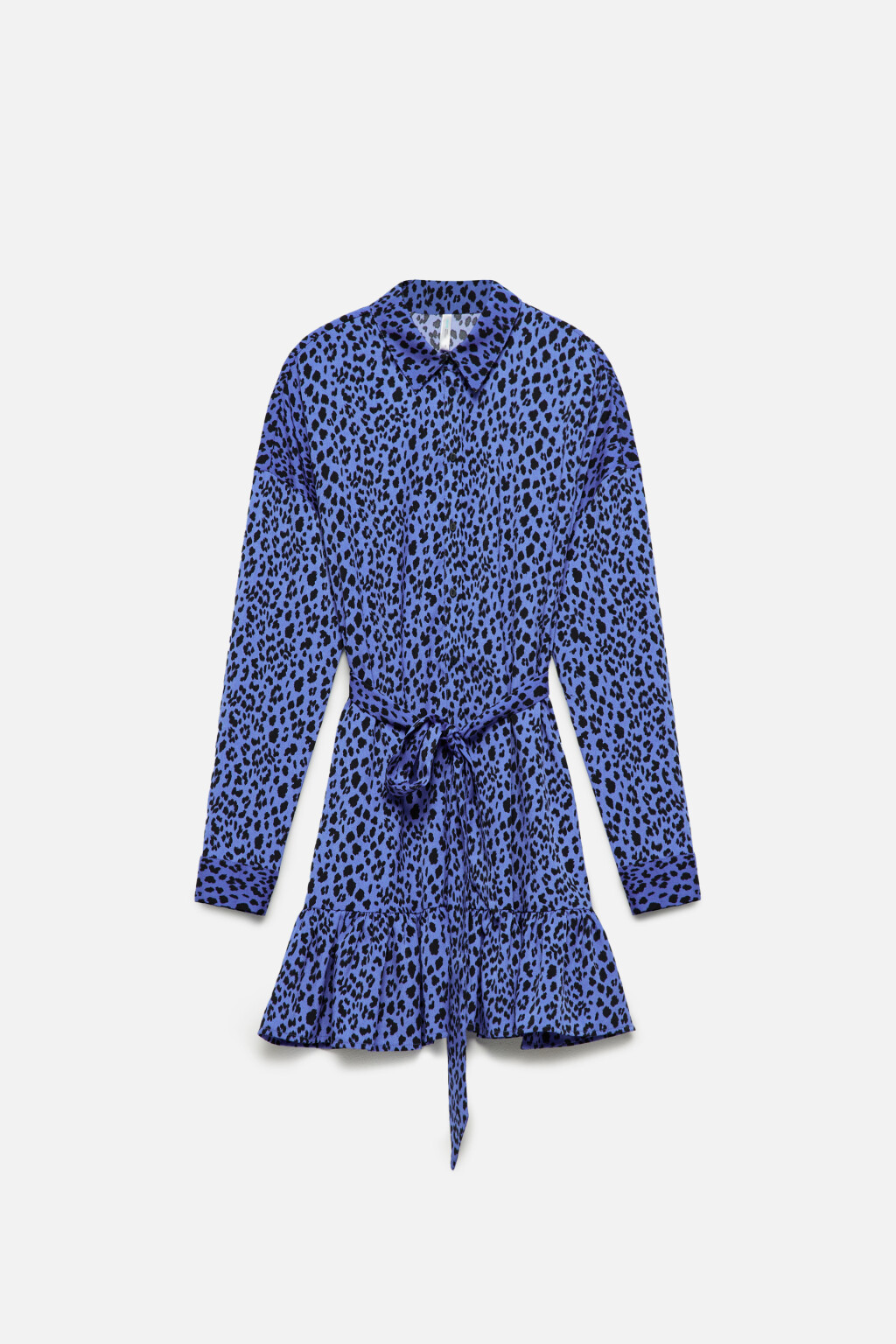 Платье-рубашка мини с принтом и поясом - цвет голубой - 9