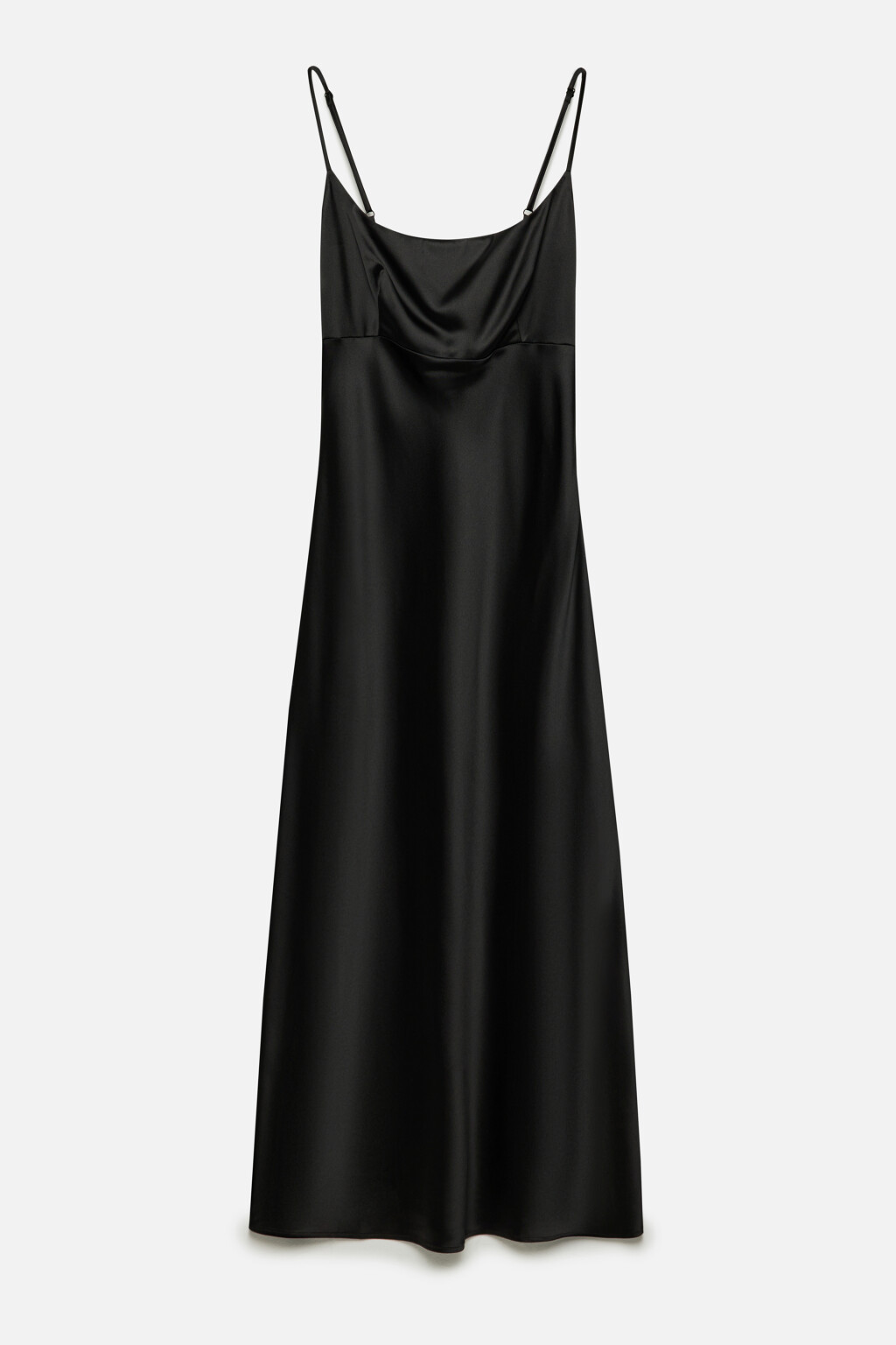 Платье-комбинация миди атласное на тонких бретелях - цвет черный - 8