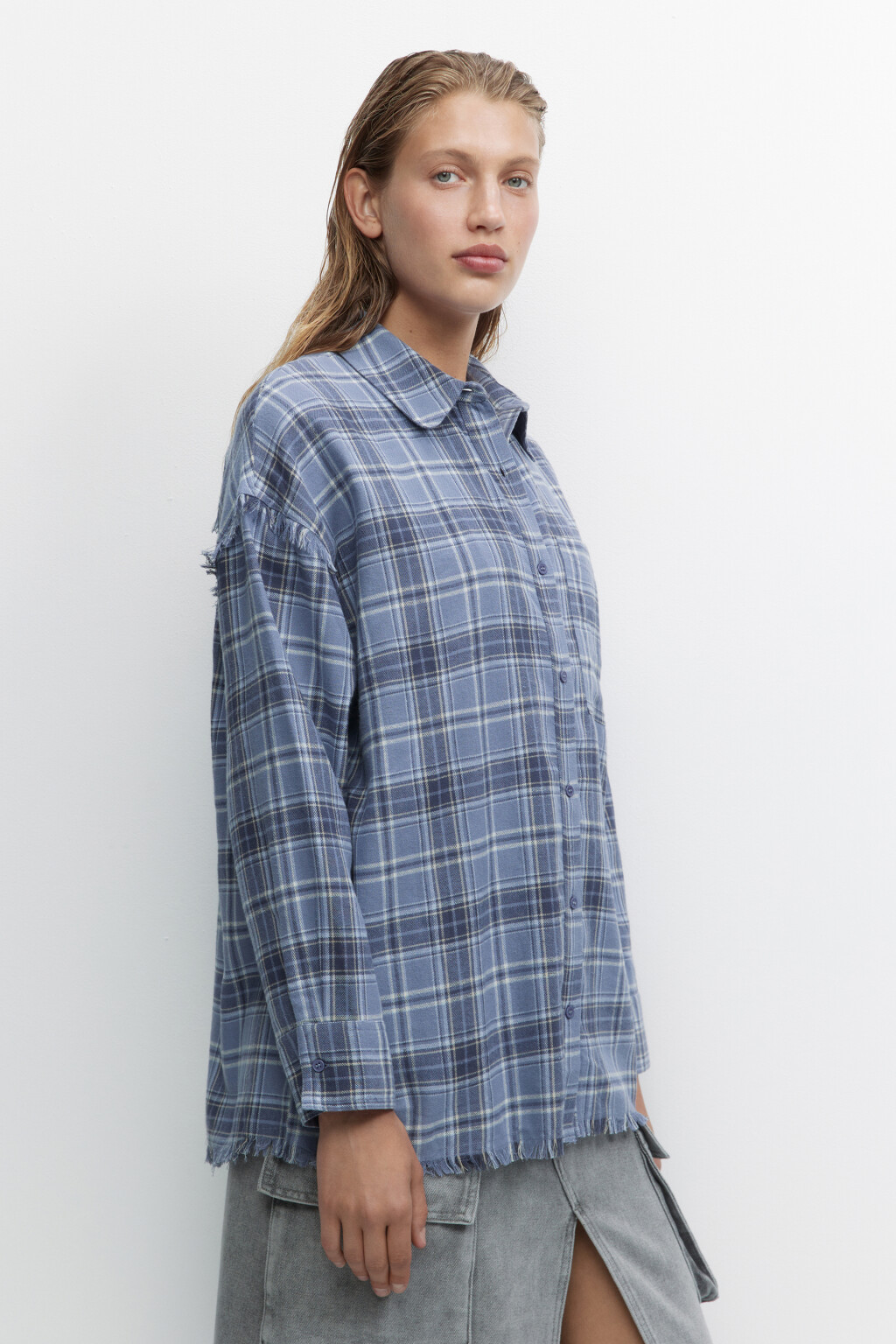 Рубашка oversize хлопковая в клетку - цвет синий - 5