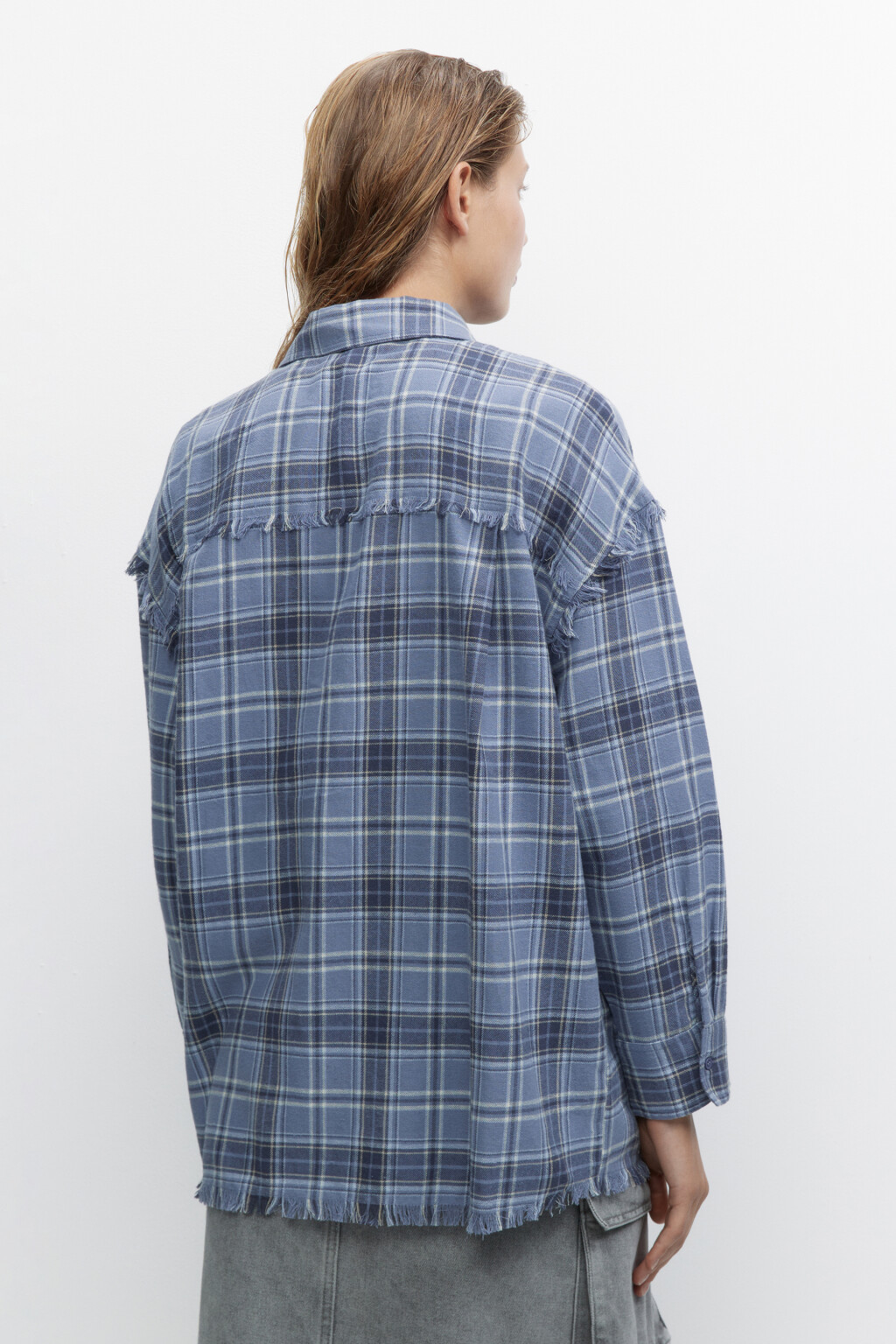 Рубашка oversize хлопковая в клетку - цвет синий - 6