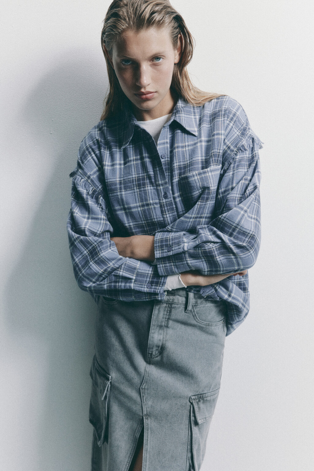 Рубашка oversize хлопковая в клетку - цвет синий - 2