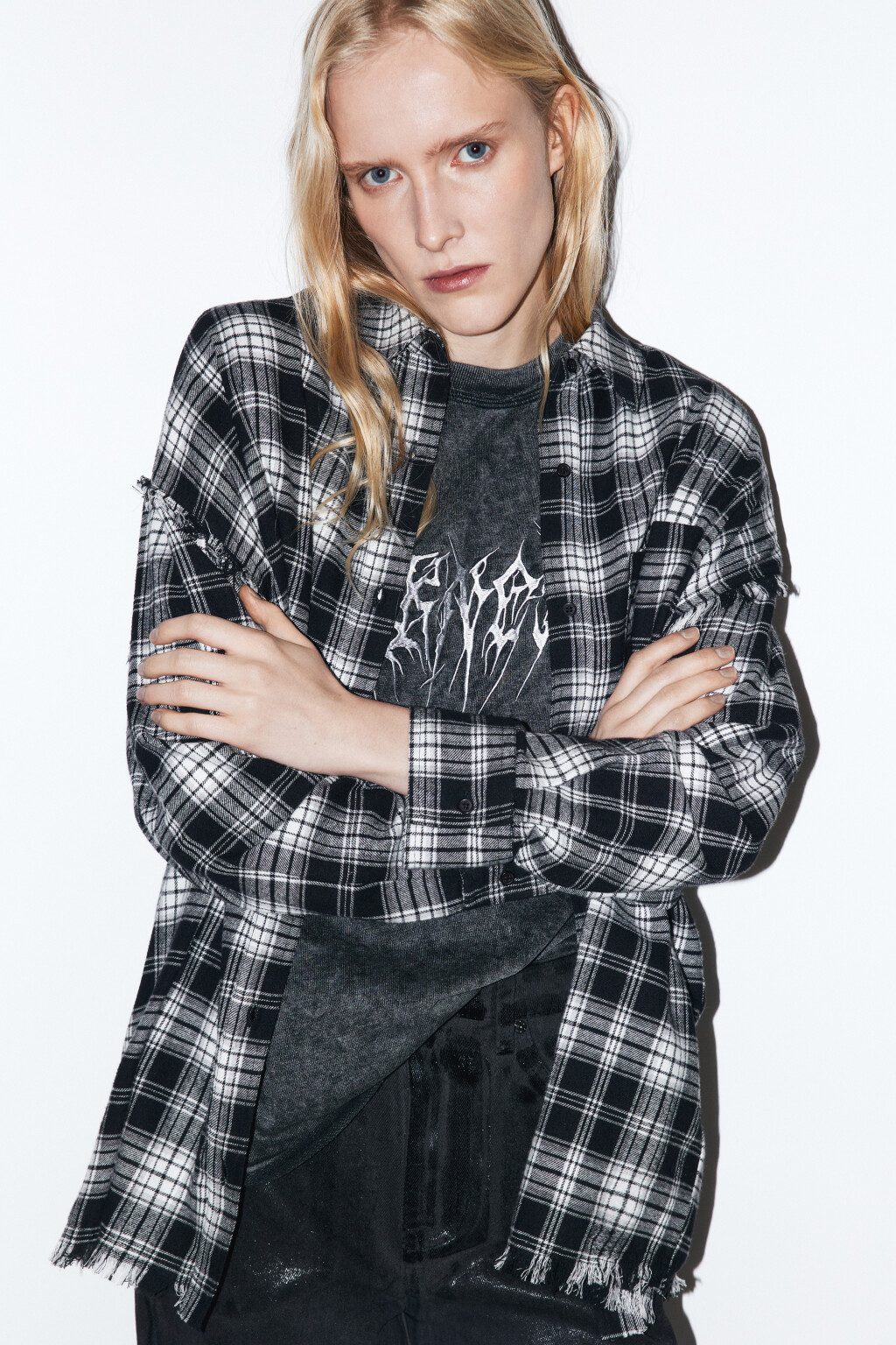 Рубашка oversize хлопковая в клетку - цвет черный - 1