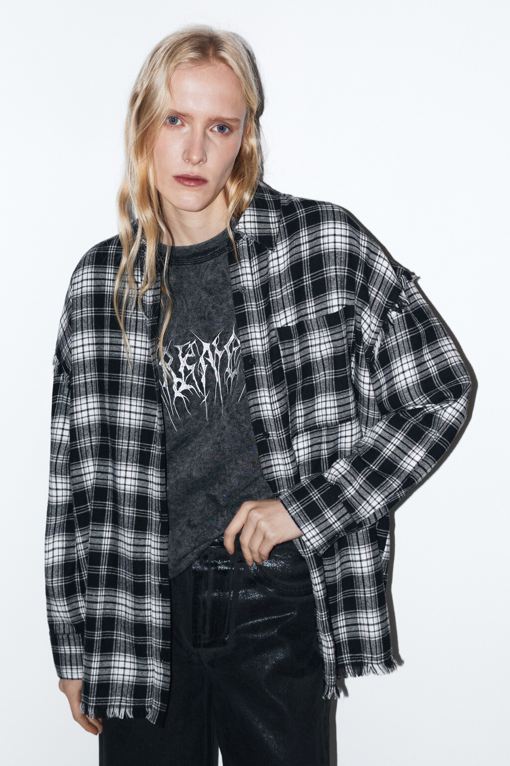 Рубашка oversize хлопковая в клетку - цвет черный - 2