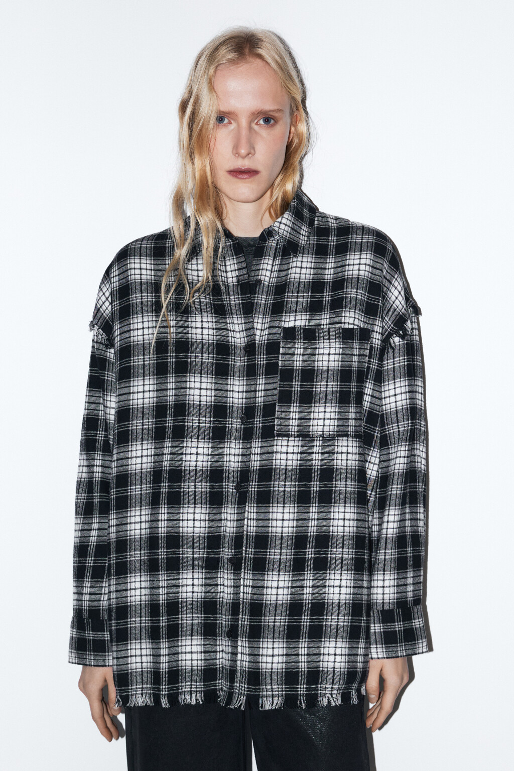Рубашка oversize хлопковая в клетку - цвет черный - 3