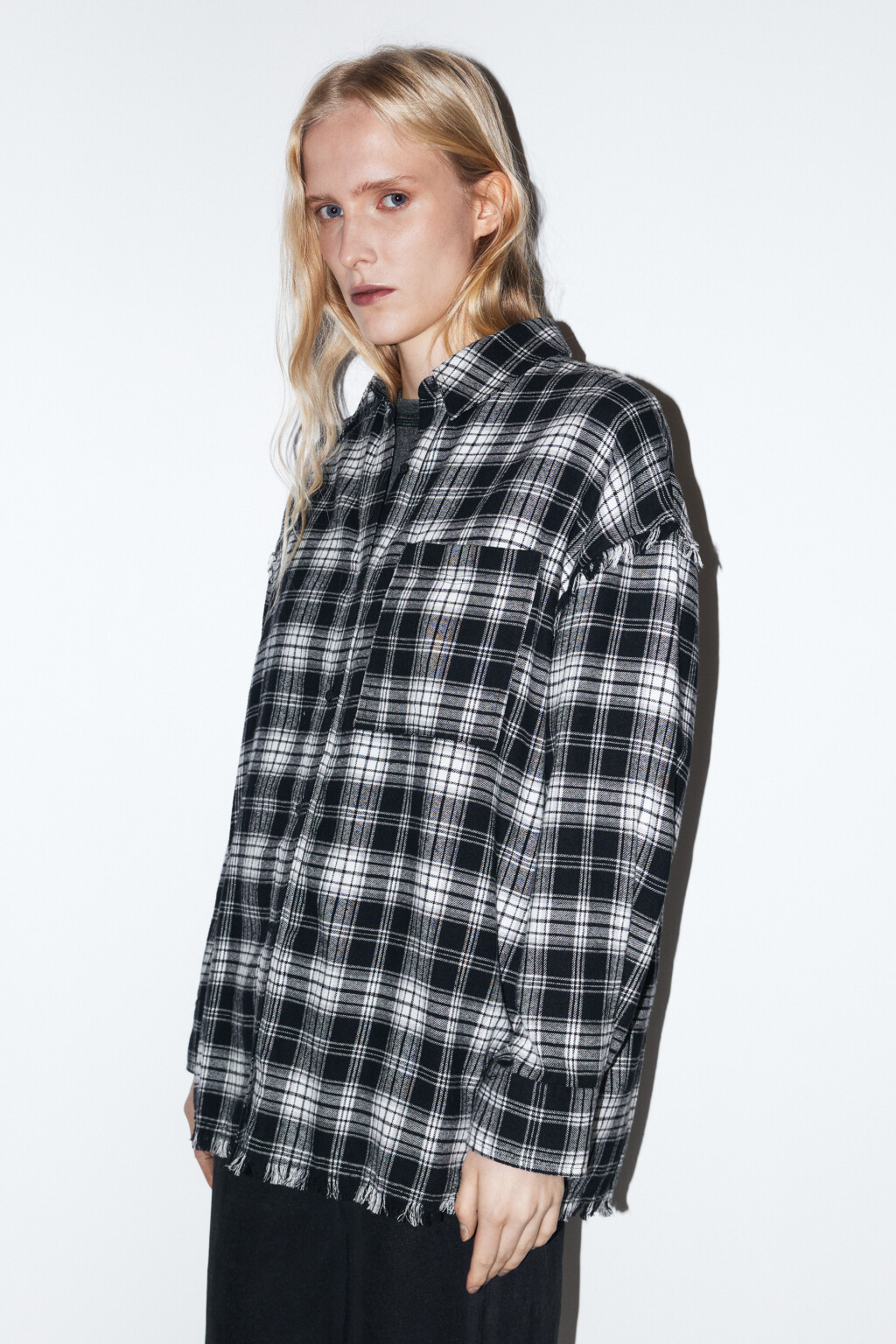 Рубашка oversize хлопковая в клетку - цвет черный - 4